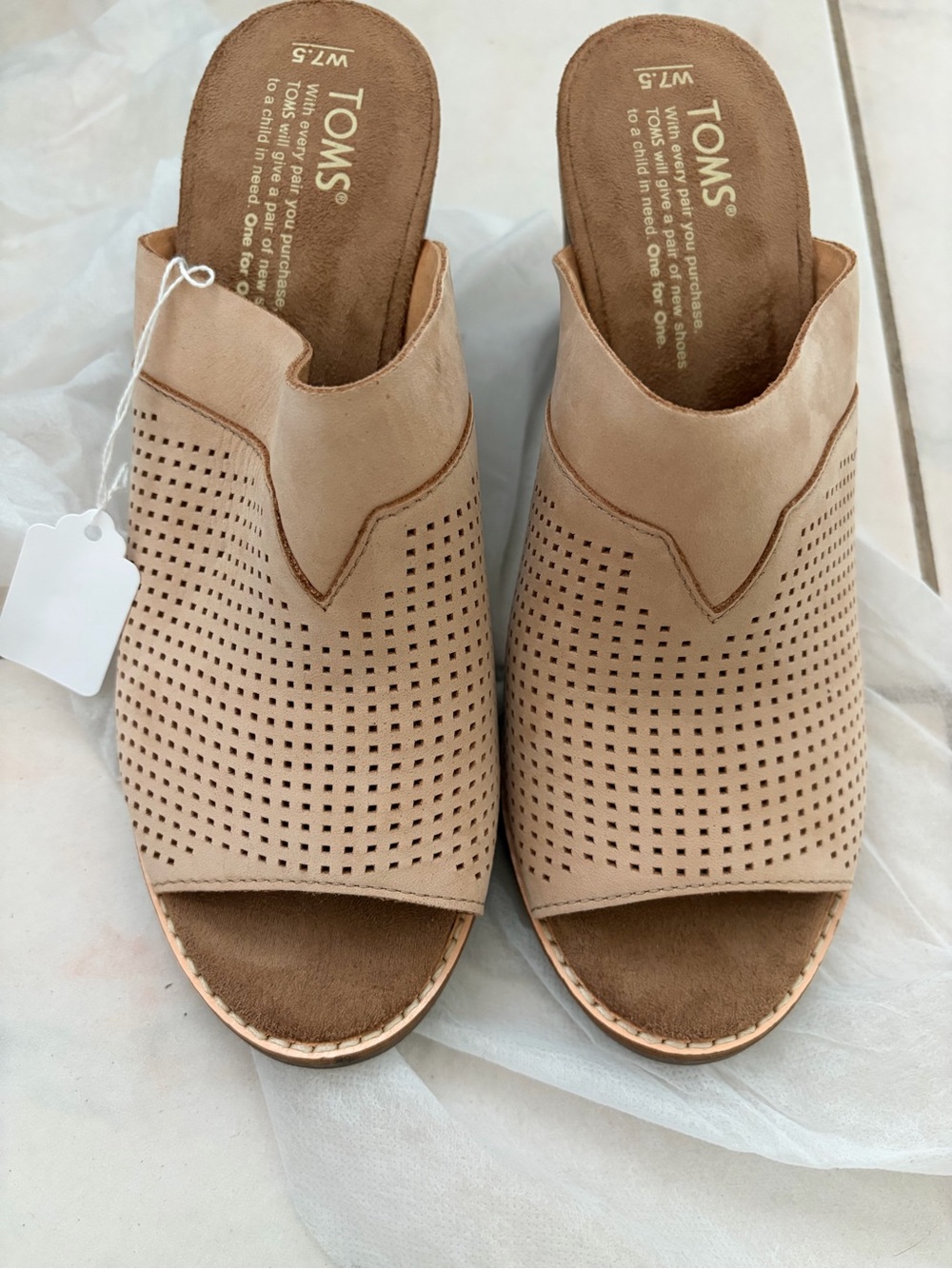 Toms Beige Perforated Open-Toe Wedge Mules
